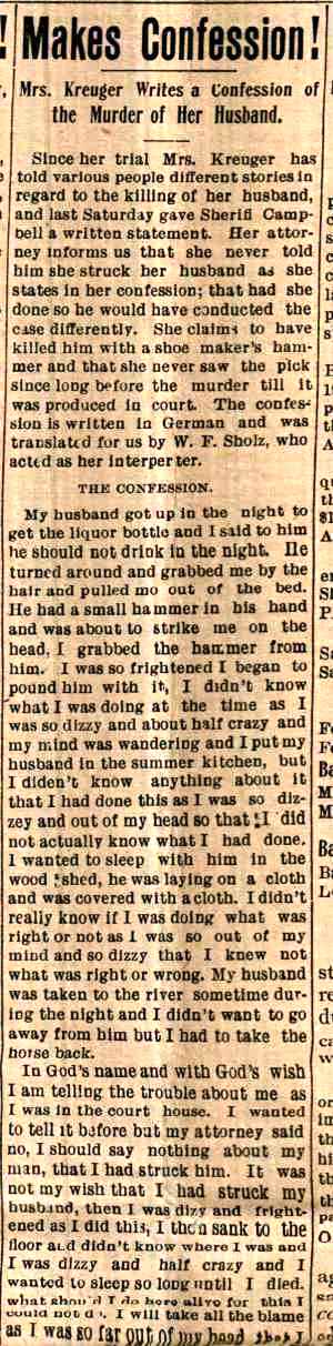 Gustave Kreuger Murder Cresco Twice-A-Week Plain dealer Tuesday Nov. 3, 1903